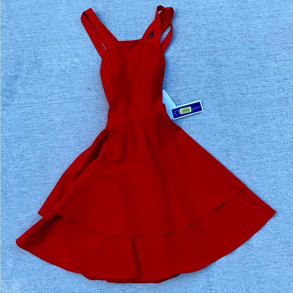 New bright red dress! criss cross/open back, Brand: Dear Moon, NEW WITH TAGS